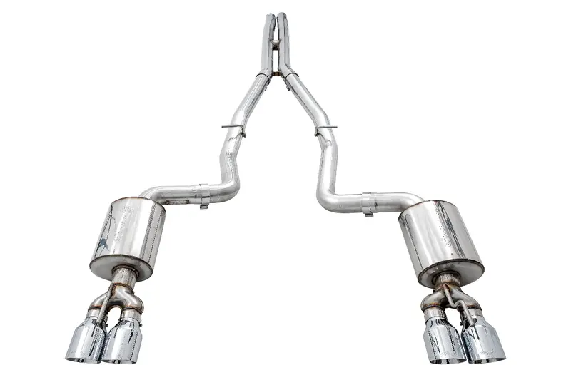 Awe Tuning 2015+ Dodge Challenger 6.4L/6.2L Non-Resonated Touring Edition Exhaust - Quad Silver Tips 1