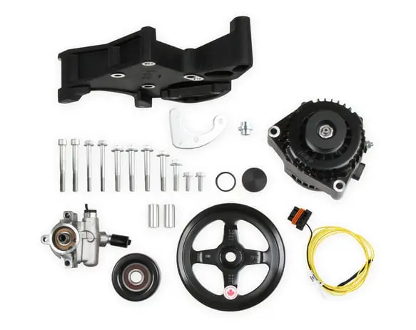 Holley- 20-143Bk Ls/Lt High-Mount Alternator & Power Steering Pump Accessory Drive Kit/Drivers Side Bracket Black 1