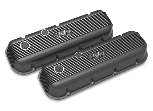 Holley- 241-302 Holley Vintage Series Finned Valve Covers - Bbc - Satin Black Machined 1