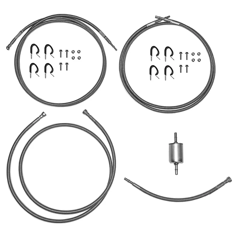 Qff0019ss- 01-03 Gm 2500Hd / 3500, Ext Cab With Gas Engine; Complete Braided Stainless Fuel Line Kit 1