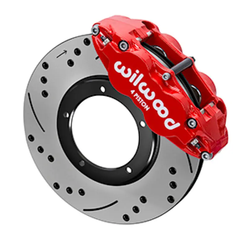 Wilwood 84-87 Porsche 911 Base Superlite 4R Front Brake Kit W/ Red Caliper Drilled & Slotted Rotor 1