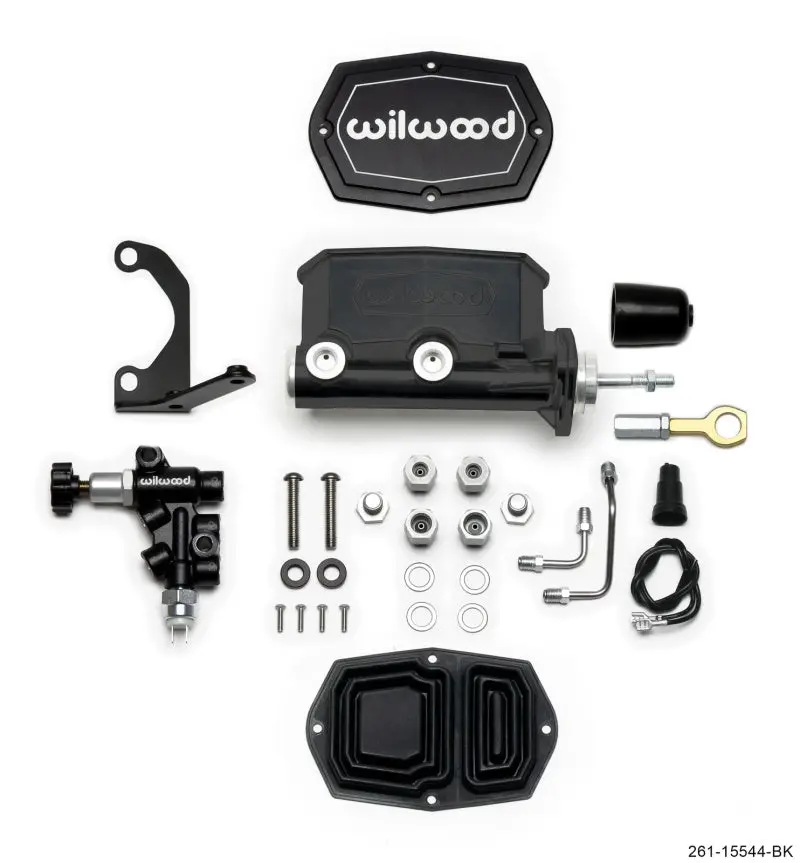 Wilwood Compact Tandem M/C - 1In Bore W/Bracket And Valve Fits Mustang (Pushrod) - Black 1