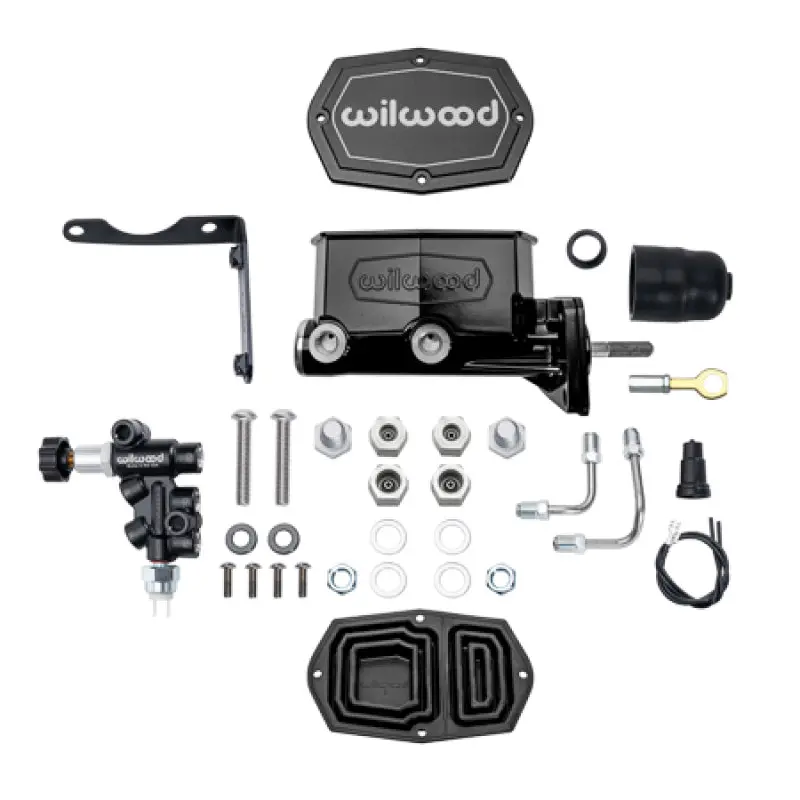 Wilwood Compact Tandem M/C Aluminum 1.00In Bore W/ Bracket/Valve/Push (Mopar) - Black E-Coat 1