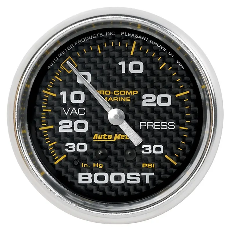 Autometer Marine-Grade Mechanical Vacuum/Boost Gauge – 2-5/8", Carbon Fiber Face, 30 Inhg To 30 Psi Range 1