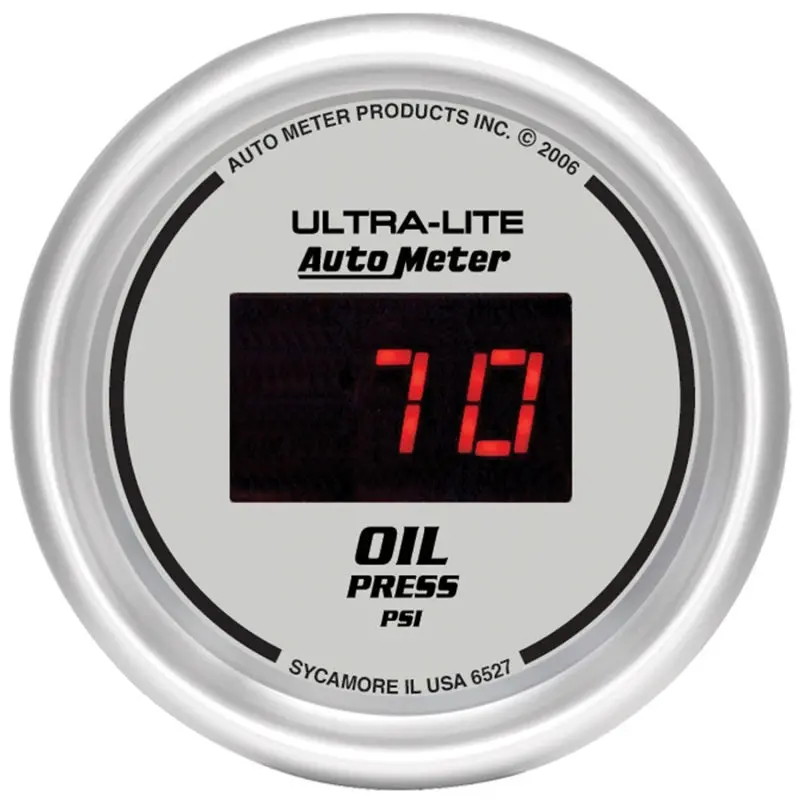Autometer Ultra-Lite Digital Oil Pressure Gauge – 2-1/16", 100 Psi Range, Silver Dial With Red Led Backlight 1