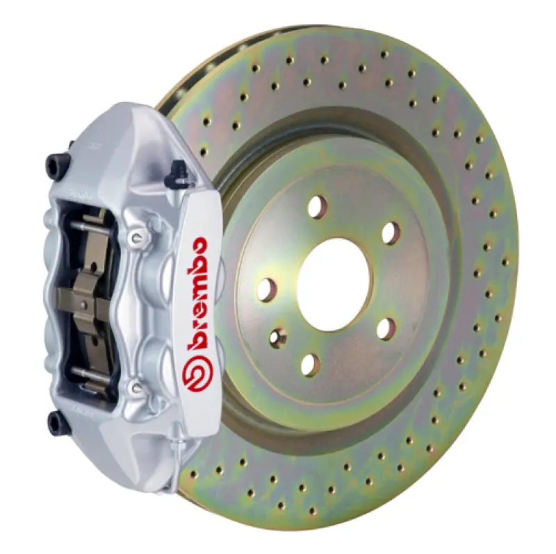 Brembo Rear Big Brake Kit For 2010–2015 Camaro V6 Gt – 4-Piston Calipers With 365X28Mm Drilled Rotors (Silver) 1