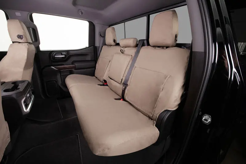 Covercraft Polycotton Custom Seat Covers For 2019–2024 Chevy Silverado Second Row – Taupe 1