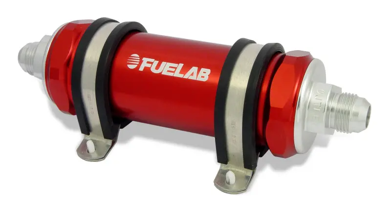 Fuelab 828 Inline Fuel Filter – -8An Inlet/Outlet, 6-Micron Fiberglass Element (Red) 1