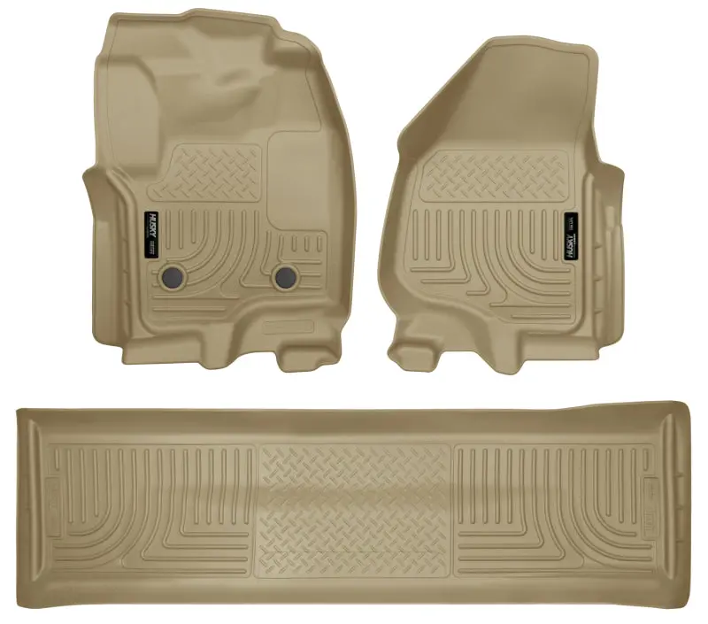 Husky Liners Weatherbeater Floor Liners – Tan, Custom Fit For 2012.5+ Ford Super Duty Crew Cab (Excluding Manual Transmission Models) 2