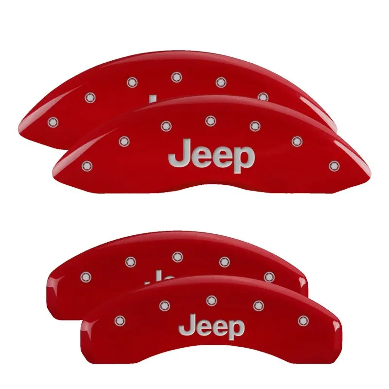 Mgp Brake Caliper Covers For 2021–2024 Jeep Grand Cherokee – Full Front & Rear Set In Bold Red With Silver Jeep Lettering 1