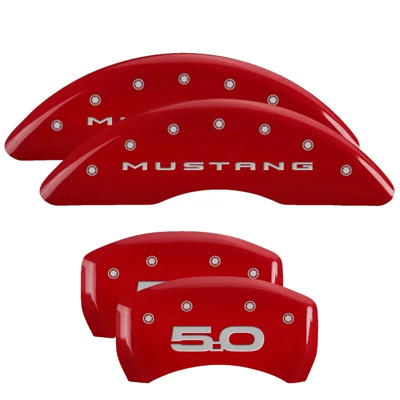 Mgp Caliper Covers For 2024+ Ford Mustang Gt – Red Finish With Embossed Mustang/5.0 Logo (Front & Rear) 1